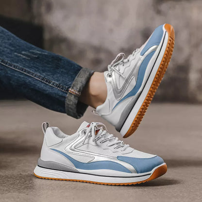 Men's PU lace-up casual shoes in blue, grey, and black