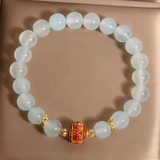 Blue agate and colourful crystal bead bracelet in Japanese Korean style for women