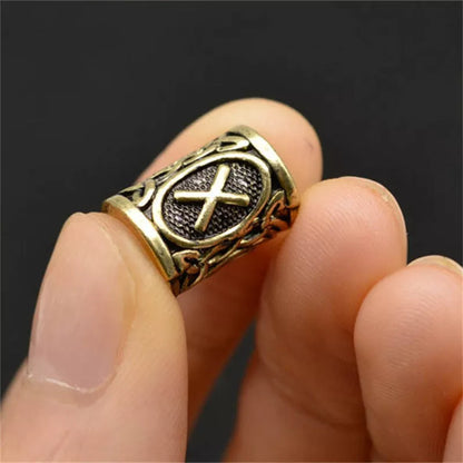 Set of 24 Viking Rune Beard Beads in antique silver, bronze, and red brass