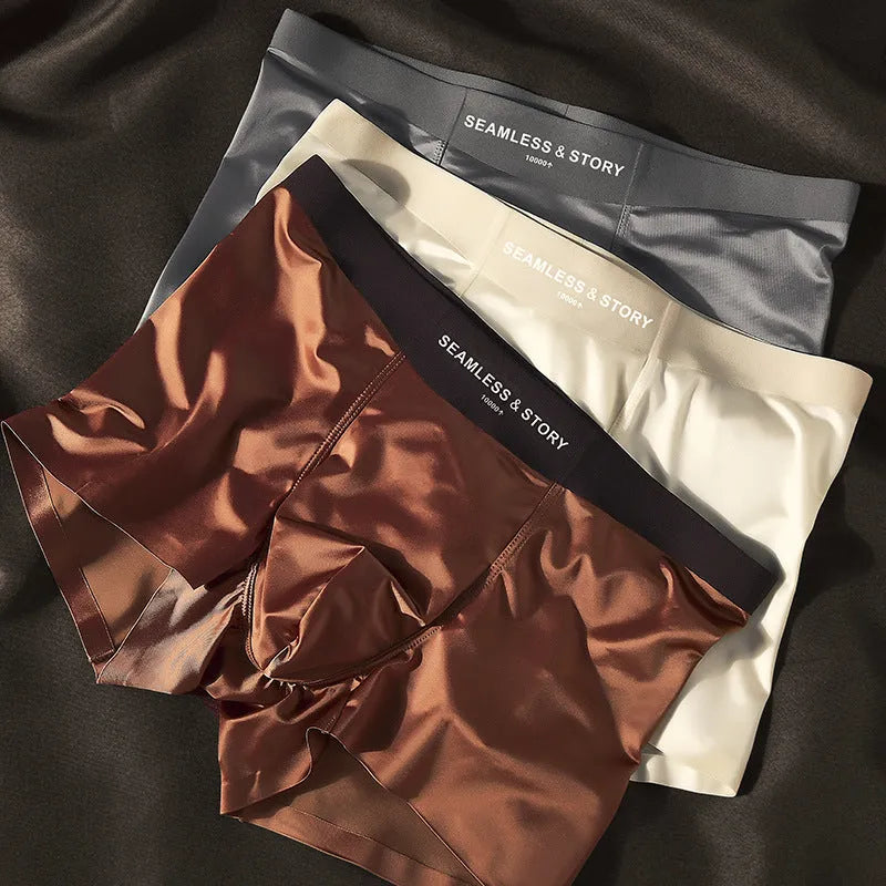 Men's ice silk underwear in mid-waist design showing coffee colour option