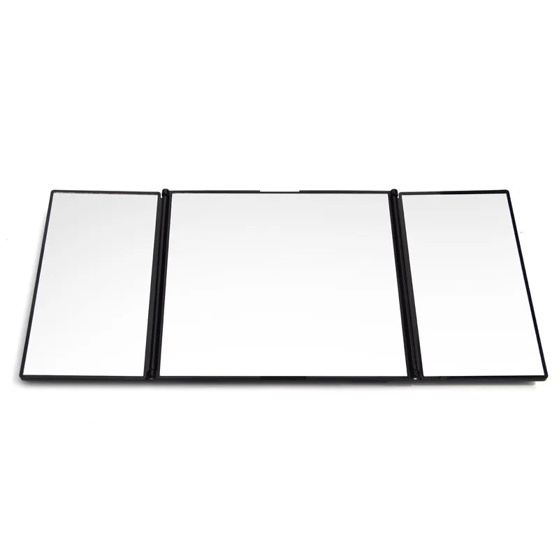 Silver car folding makeup mirror showing folded and opened positions with 30.5cm width