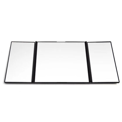 Silver car folding makeup mirror showing folded and opened positions with 30.5cm width