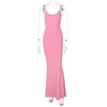 Women's slim bodycon spaghetti strap long dress in various colors