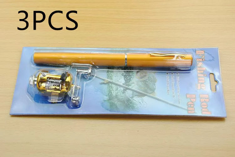 Telescopic drum pen rod fishing gear set for ice fishing in yellow color