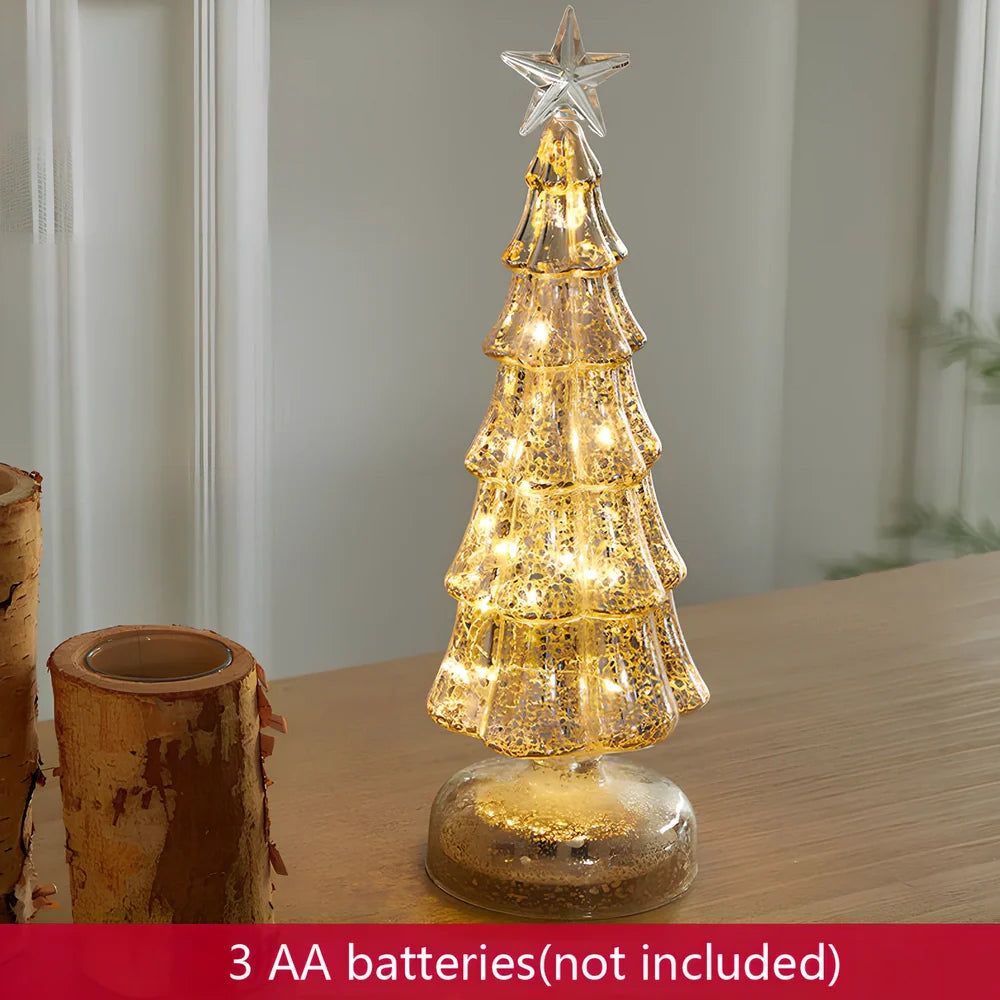15cm geometric Christmas tree table decoration with glitter finish on borosilicate glass
