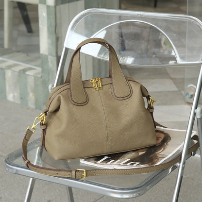 Women's genuine leather cross-body shoulder bag in horizontal square design with multiple internal compartments