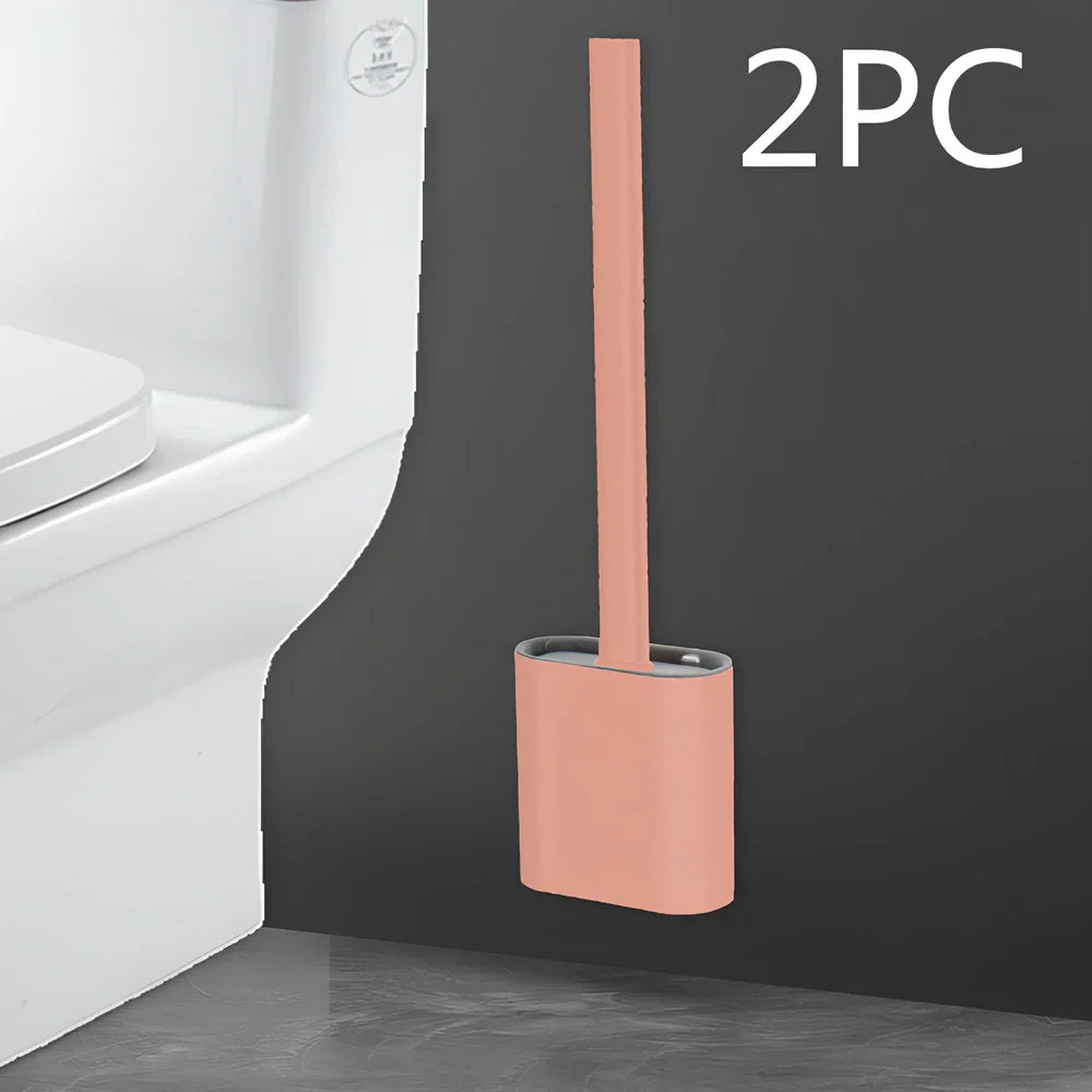 Wall-mounted soft toilet brush with silicone bristles and cover in midnight green colour