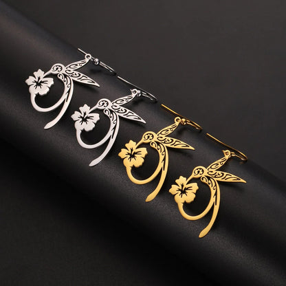 Stainless steel hummingbird earrings with hollow honeycomb design in gold or steel colour