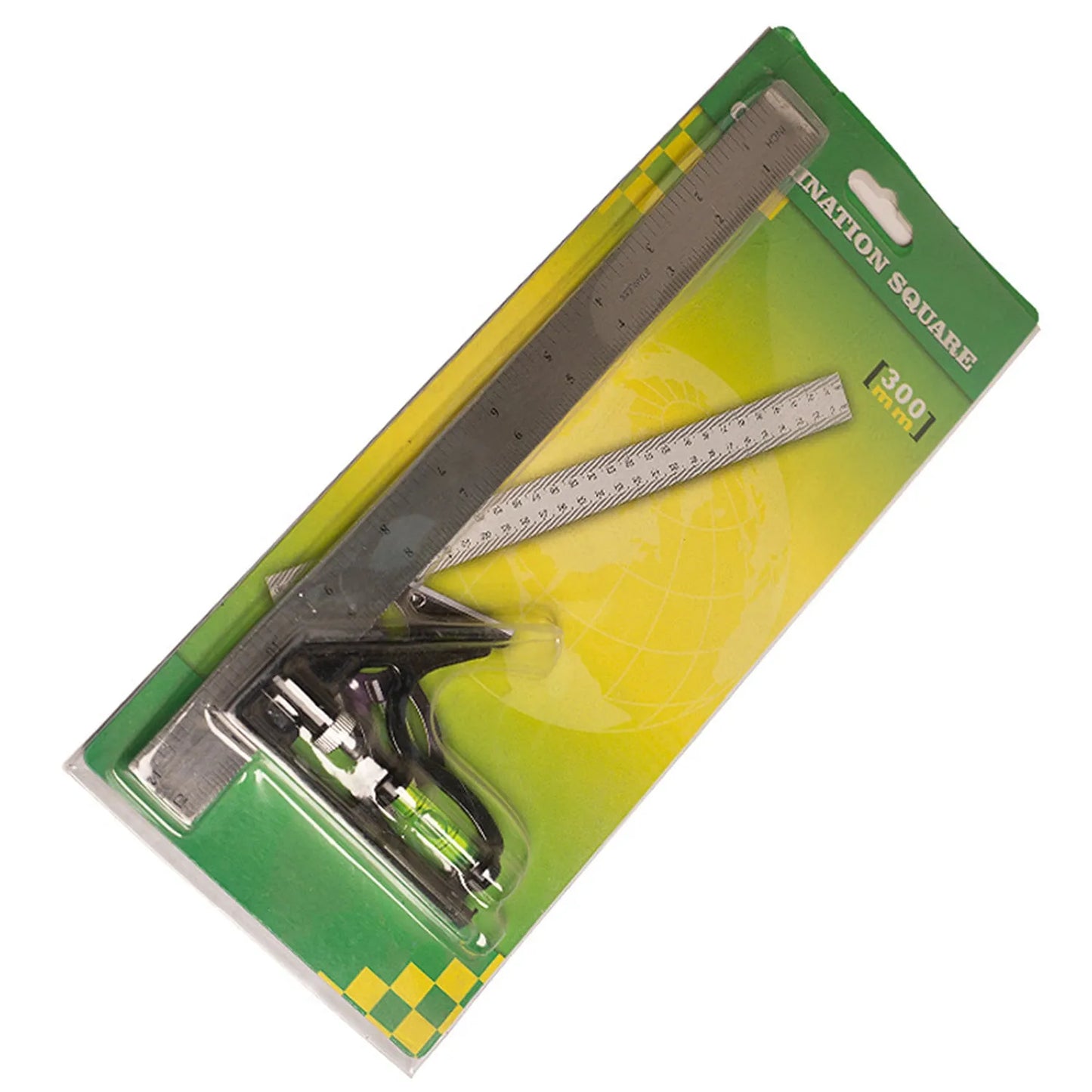 Two red thin 7-inch metal combination angle rulers with metric markings on a surface.