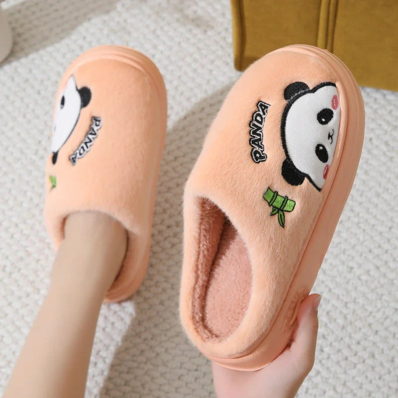 Cozy Panda Slippers with thick, slip-resistant sole and plush interior for winter comfort and style