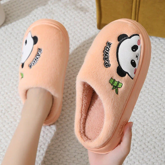 Cozy Panda Slippers with thick, slip-resistant sole and plush interior for winter comfort and style