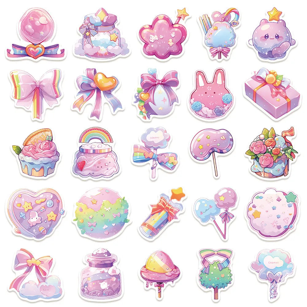 Cute candy small items decorative waterproof stickers in fresh colours, 4-7cm size, for hand account decoration
