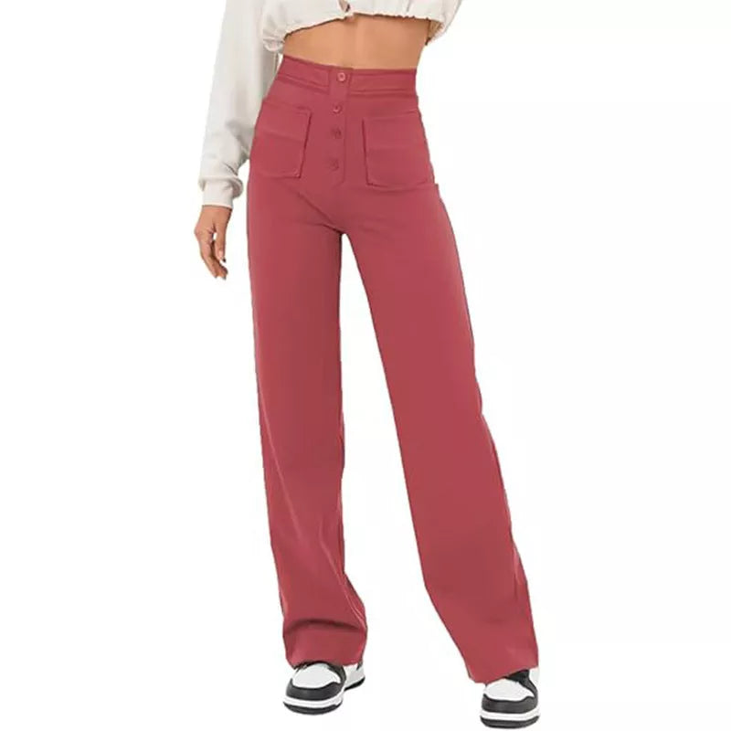 Women's high waist trousers in casual loose fit with pockets, available in multiple colors