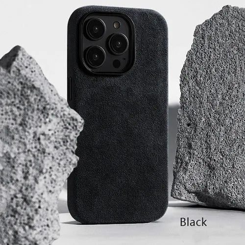 Suede magnetic wireless charger phone case for iPhone with card bag, dark green, back cover