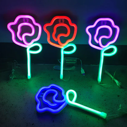 LED rose neon light with plastic shell measuring 14x28cm in multiple colour options for bedroom decoration