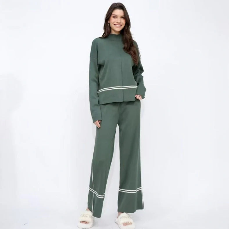 Women's knitted two-piece set in mercerised cotton fabric for autumn and winter commuting