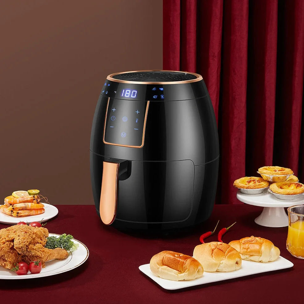 5.5L touch screen air fryer with metal body and LCD display for healthier frying