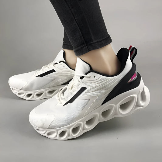 Breathable mesh casual trainers in black colour with lace-up closure and EVA sole