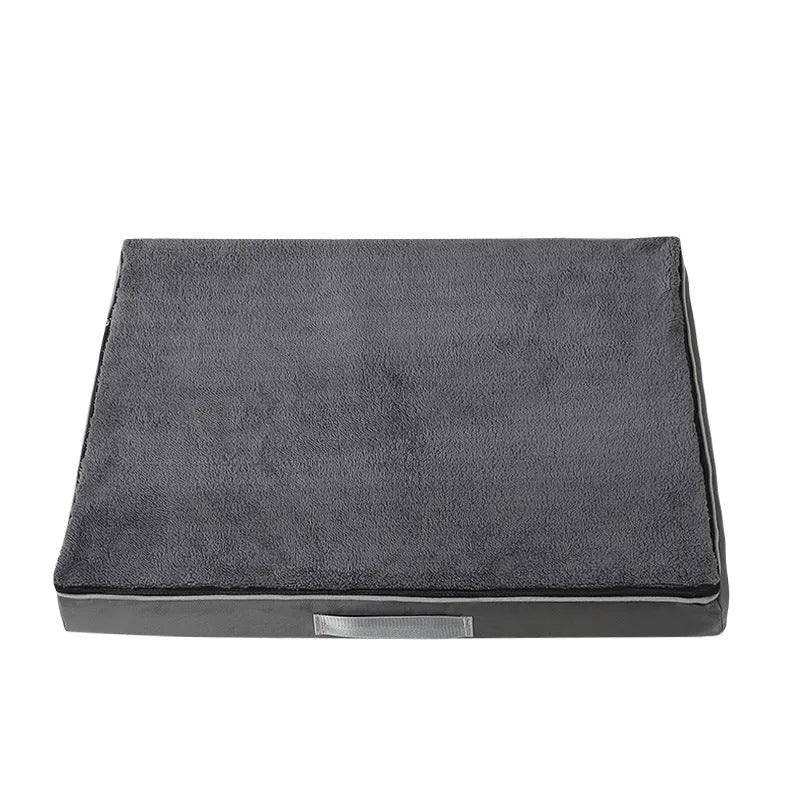 Removable and washable memory sponge dog mat in brown colour, showing 10cm thickness and size options for pet comfort