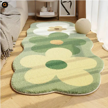 Flower shaped cashmere bedside blanket with cartoon alien design in gradient flower pattern