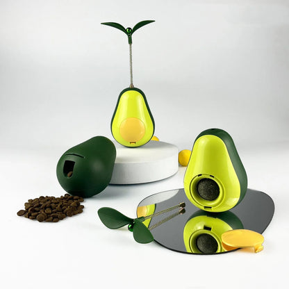 Green silicone avocado cat treat tumbler, 80x80x107mm food leakage toy for indoor cats and kittens