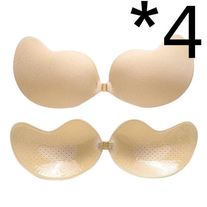 A discreet, backless and strapless silicone bra that provides a natural lift and invisible support under clothing.