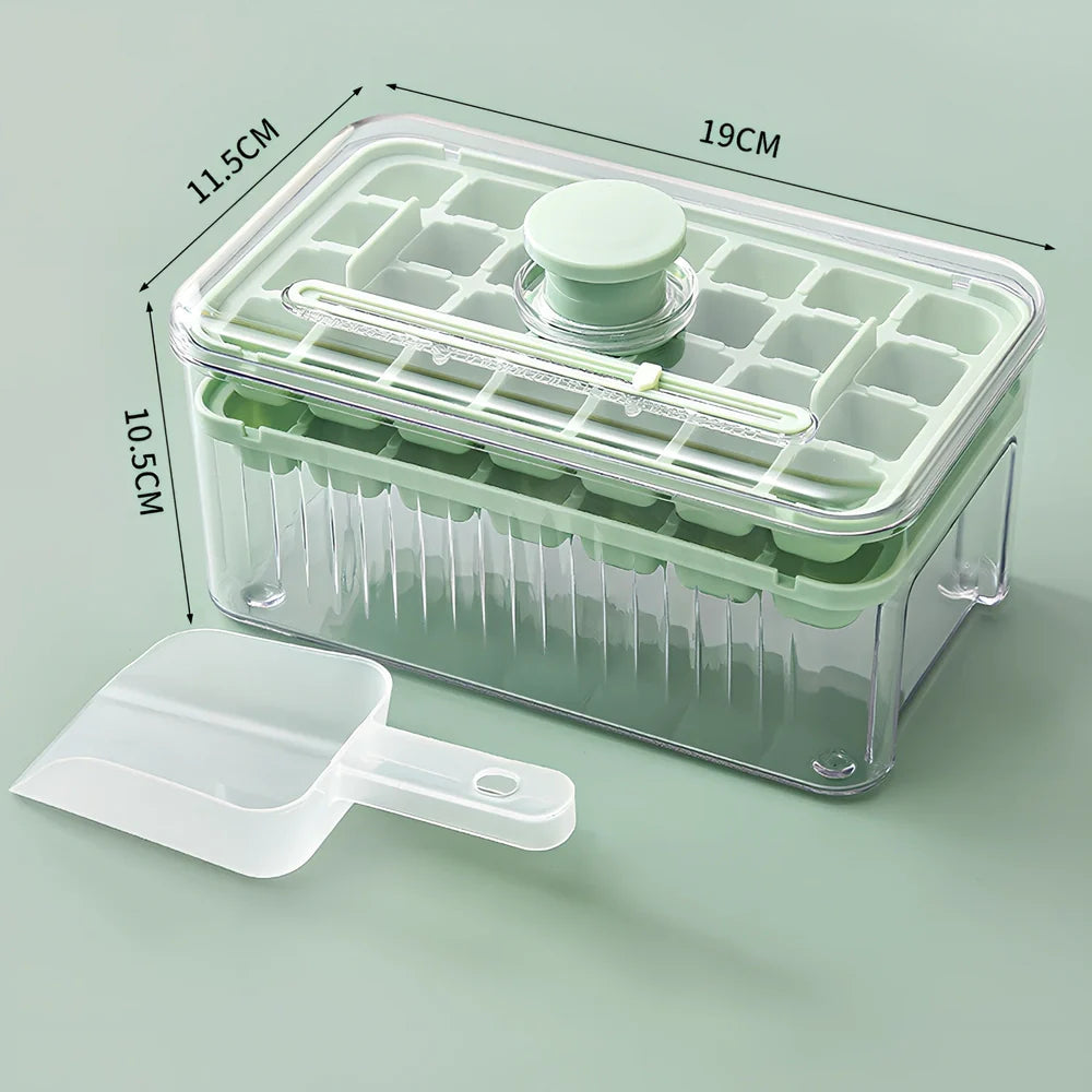 Press-type ice ball maker with milk white and light green PET layers creating 5cm spherical ice