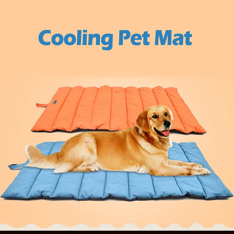 Waterproof and bite-resistant pet mat in brilliant blue, green, light blue, and orange