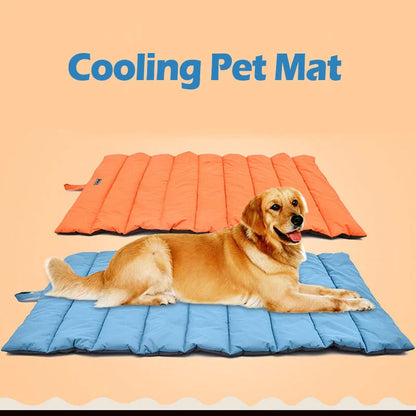 Waterproof and bite-resistant pet mat in brilliant blue, green, light blue, and orange