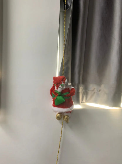 Electric plastic Santa Claus on 30cm climbing ladder with riding deer, in red suit, for Christmas decorations