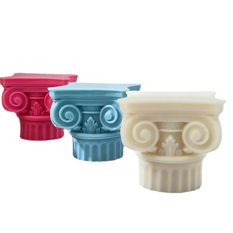 Silicone Roman Pillar candle mould with irregular column design.