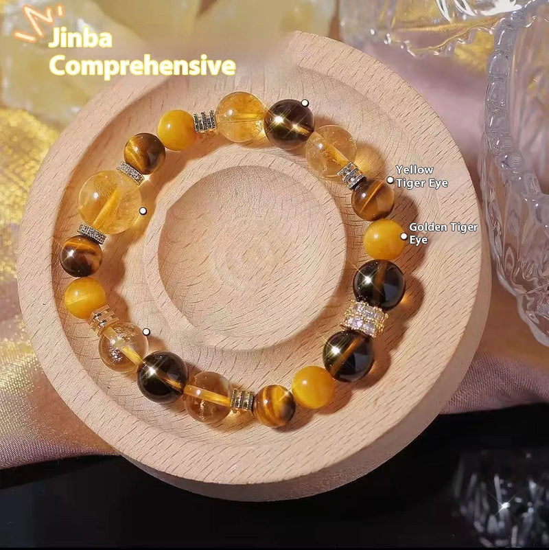 Women's bracelet made with artificial crystal tower string beads in natural yellow colour, featuring a 10mm Jinba style large comprehensive design suitable for unisex wear and travel commemoration gift occasions.
