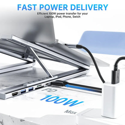 Aluminium alloy folding laptop docking station with multiple ports including HDMI, measuring 24.75cm