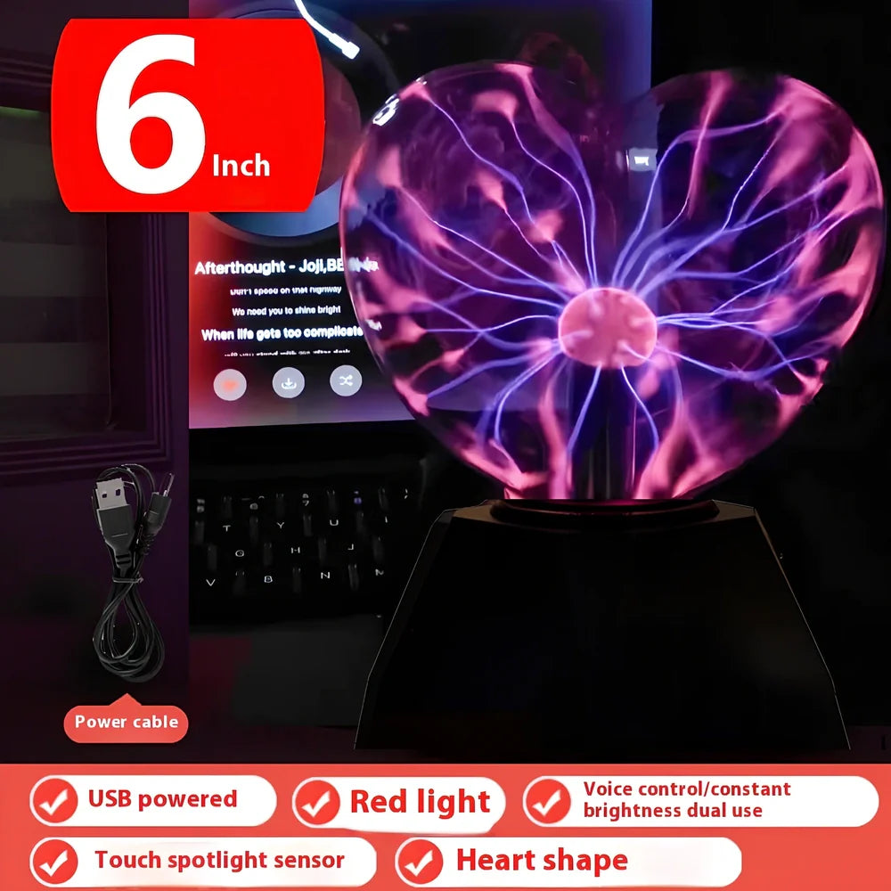 Plasma lightning ball with colourful electrostatic patterns inside 6-inch glass sphere responding to touch