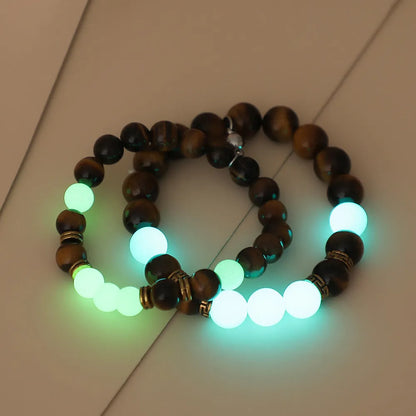 Amber geometric couple bracelets with luminous elements and retro patterning