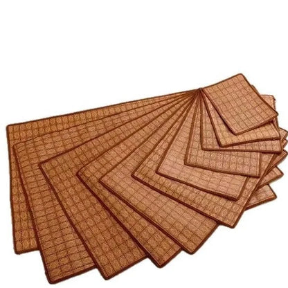 Brown rattan fibre dog cooling mat with open weave construction for summer use