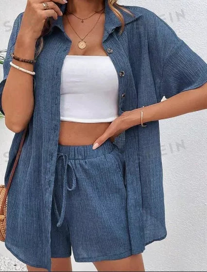 Women's cardigan and lapel shirt set with single-breasted closure in burgundy, black, or blue