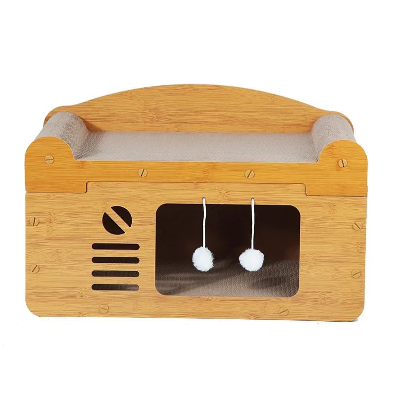 Double layer corrugated paper cat house in Double Ball Double Door design for indoor cats