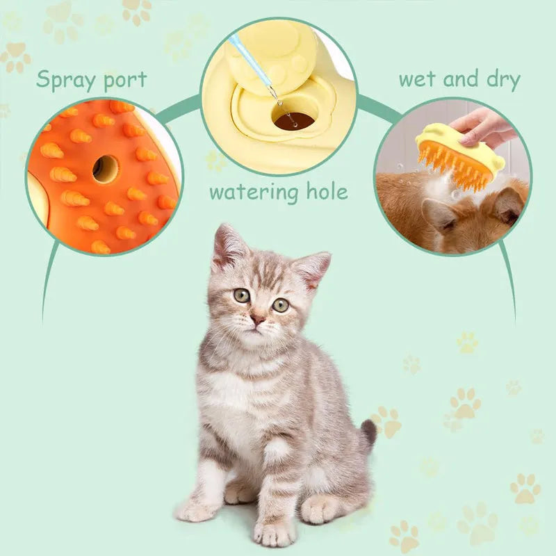 Cat steamy brush with steam activation for grooming tangled hair on pets, measuring 11.5cm length