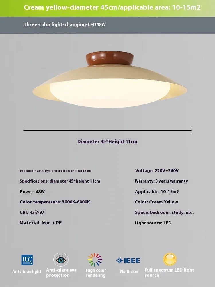 Modern flying saucer shaped ceiling lamp in cream style with minimalist design and clean geometric lines