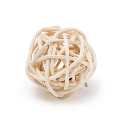 Two-piece cat toy set showing rattan ball and faux feather ball for interactive pet play