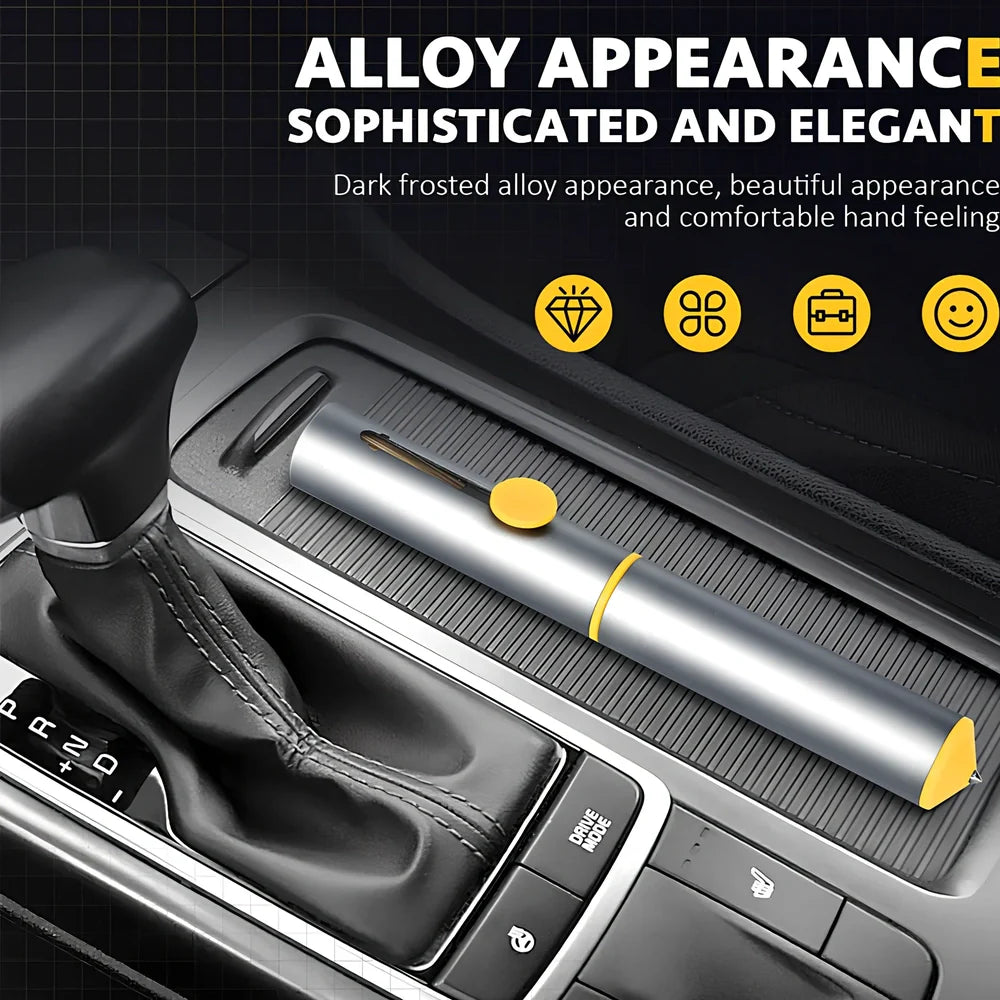 17.2cm dark green car cleaning brush with tyre hook and window breaker tools