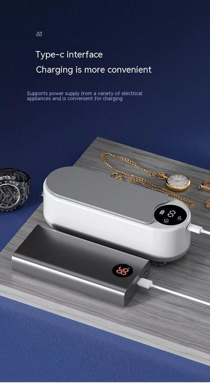 Portable ultrasonic glasses cleaner with display for automatic cleaning