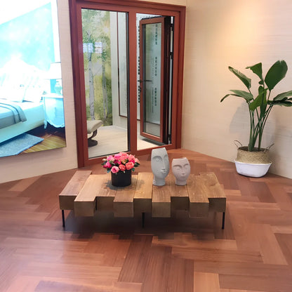 Nordic style solid wood coffee table with clean lines and water-based paint finish in natural wood tone