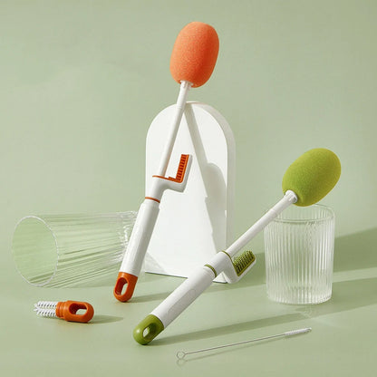 Long handle cup brush with 30cm reach for cleaning narrow bottles in orange and army green colours