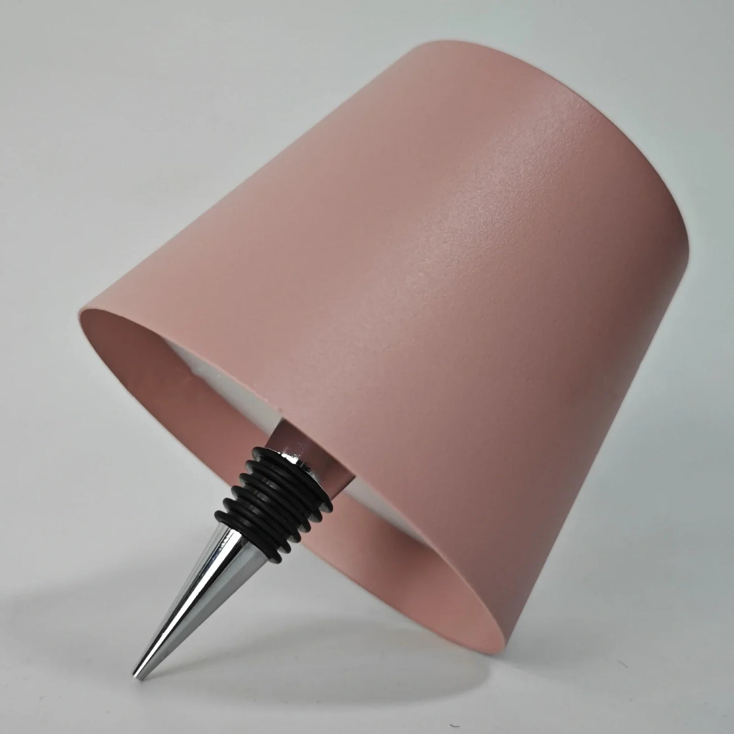 Wireless LED desk lamp with wine bottle design showing detachable components and touch control panel