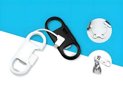 2-in-1 Bottle Opener Keychain and USB Charging Cable for iPhone and Android smartphones