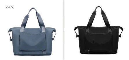 Roomy and foldable gym bag for women with waterproof Oxford fabric, multiple pockets, and wet/dry separation compartment