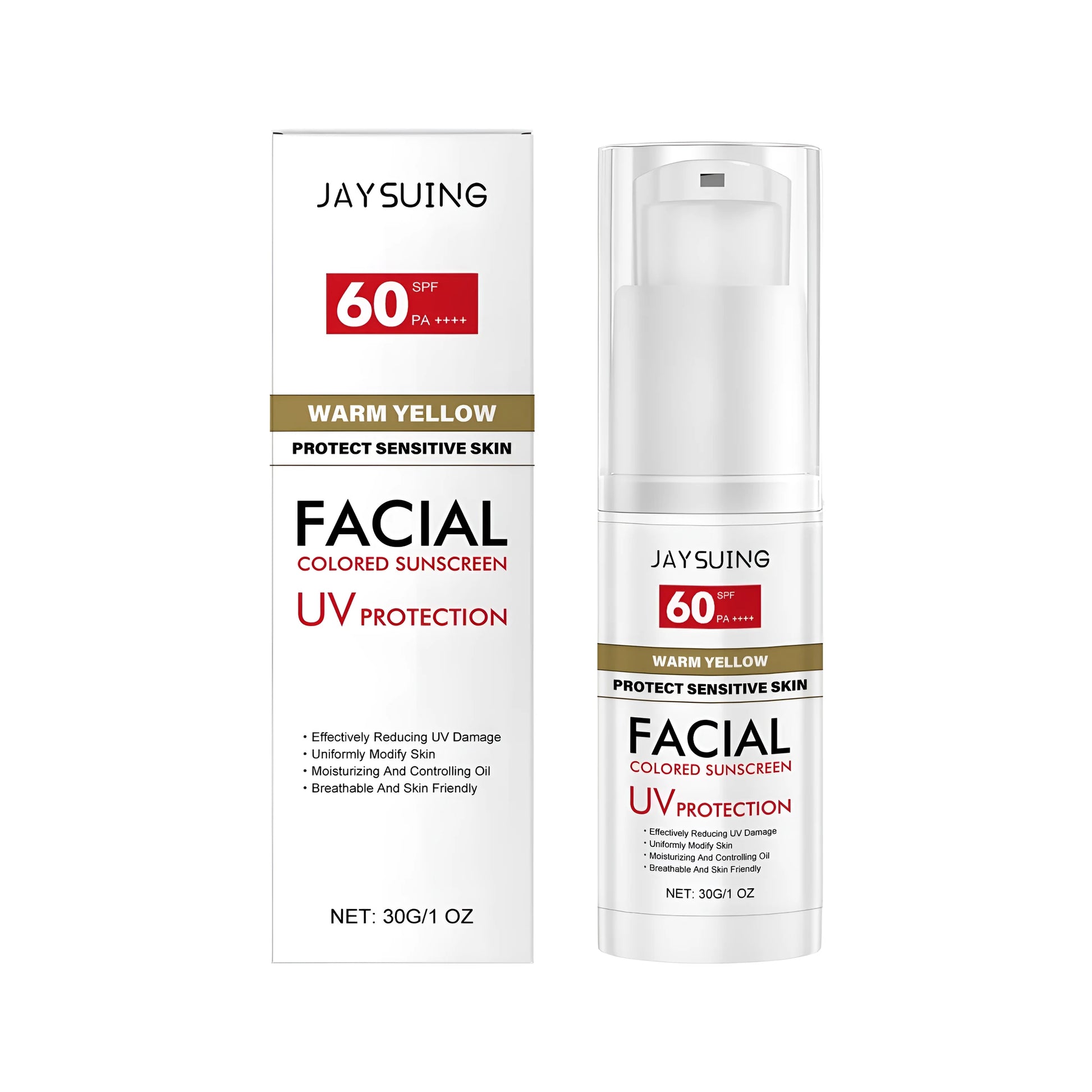 30g tube of lightweight facial sunscreen with titanium dioxide and hyaluronic acid