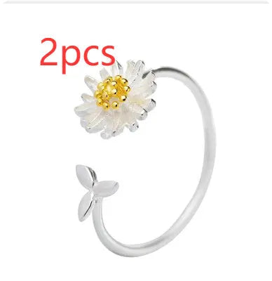CIAXY 925 sterling silver adjustable flower ring for women with silver sunflower design